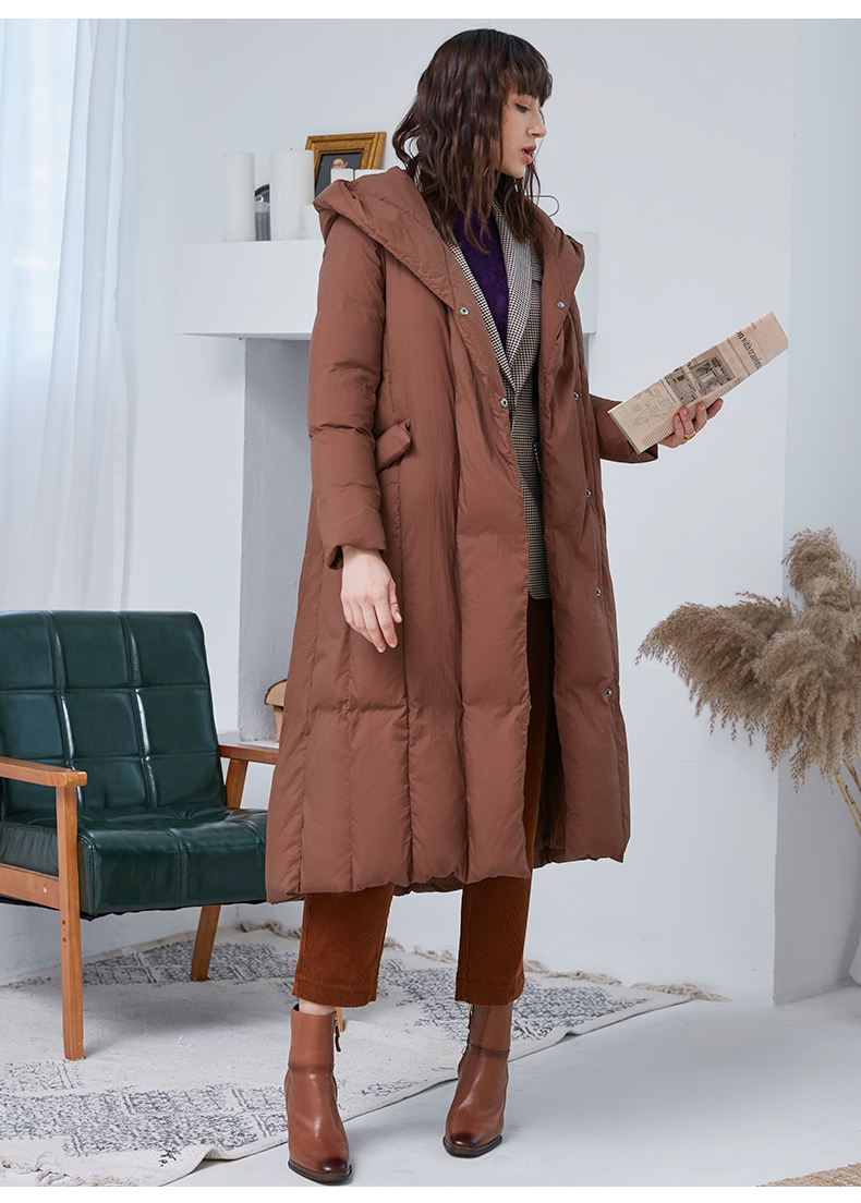 商场同款艾诺丝冬装新款羽绒服女中长款韩版直筒羽绒服加厚连帽潮