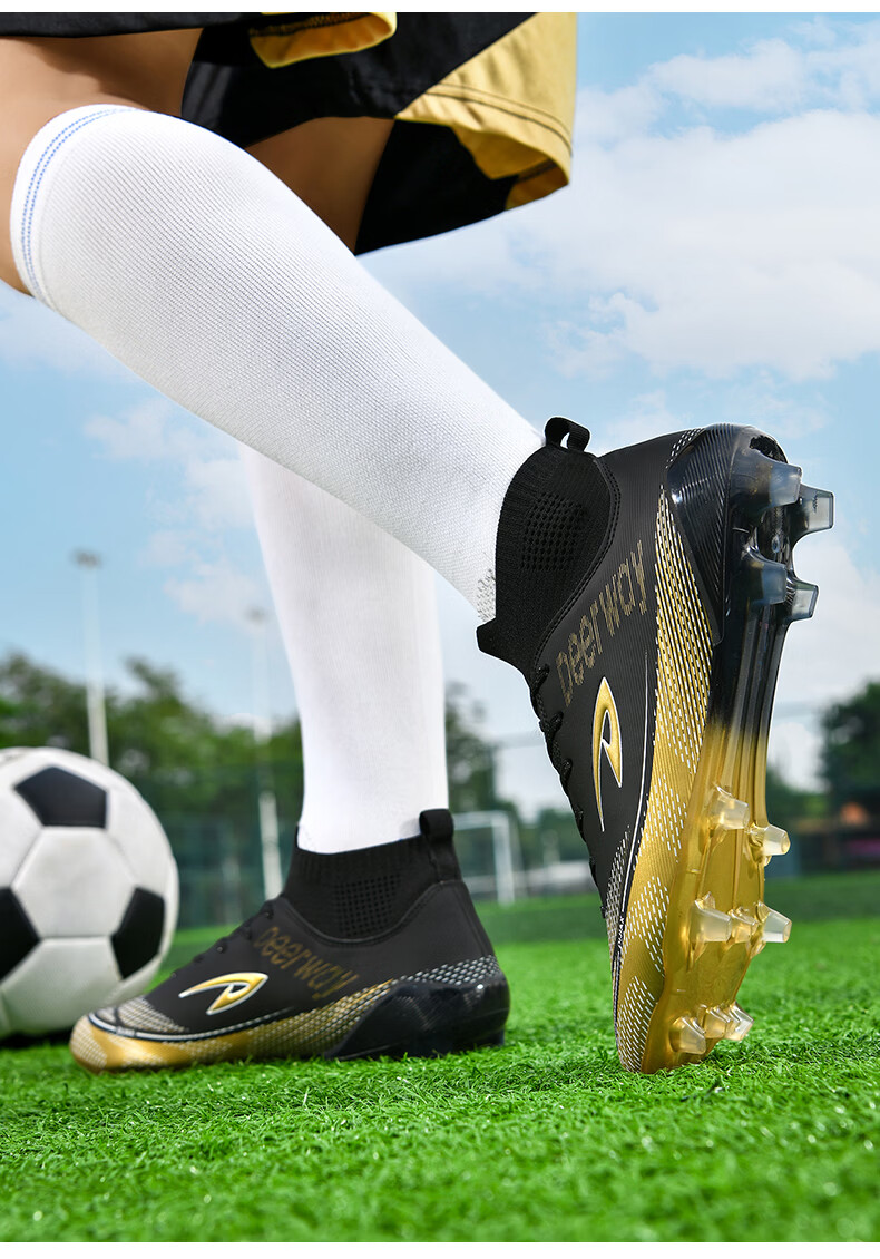 Delhui Men's Football Shoes AG Long Studs Non-Slip Youth Student TF Turf Training Shoes White Blue TF Studs Size 37 26
