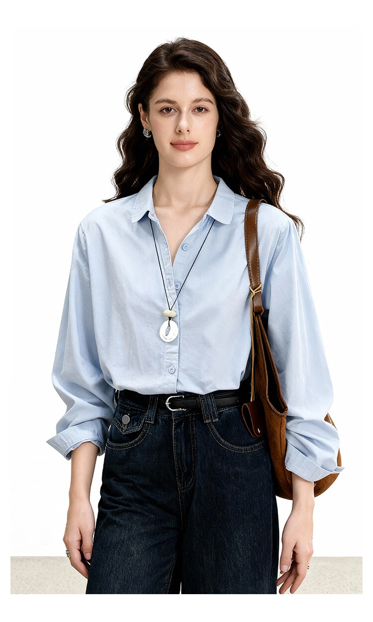 ENC Blue Long Sleeve Shirt Spring Autumn New French Style Designer Niche Casual Commuter Petite Top 7