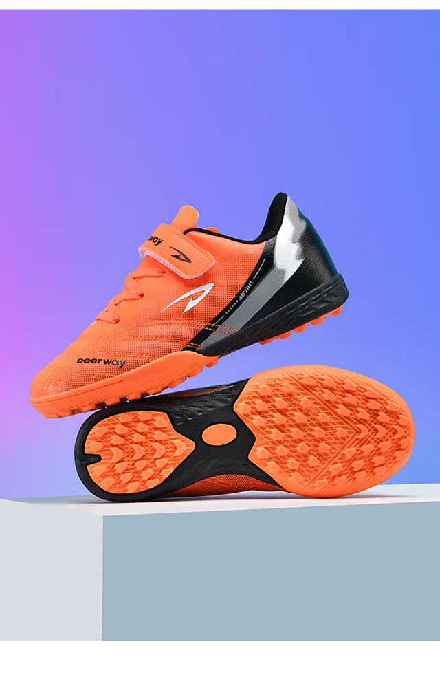 DEERWAY Kids Soccer Shoes Studded Cleats for Boys and Girls Ages 6-12 Non-slip Durable Training and Match Shoes Coral Orange Size 36 37