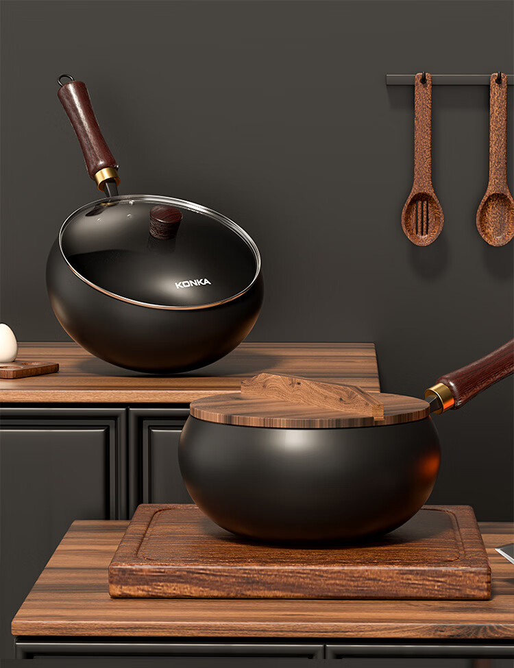 KONKA 30cm Hand-Forged Large Belly Iron Wok Steamer Household Iron Soup and Stir-Fry Pan No Seasoning Required 12