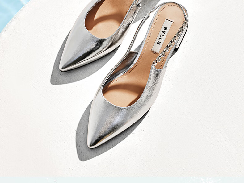 Belle Luminous Star Diamond French Style High Heels Women Summer 2026 New Beaded Pointed Toe Sandals JD041BH6 Silver Chunky Heel Size 39 5