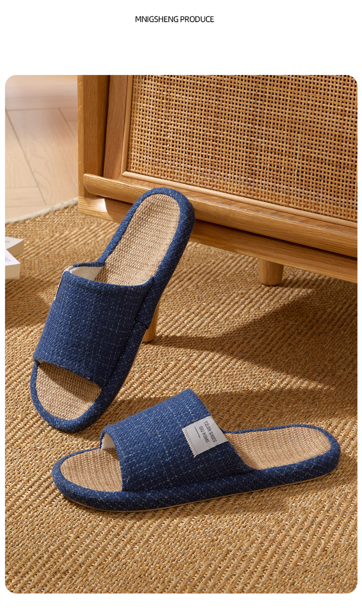Runrou Japanese Style Linen Slippers for Men Spring Summer Indoor Home Antibacterial Deodorant Breathable Cotton Linen Slippers for Men 7