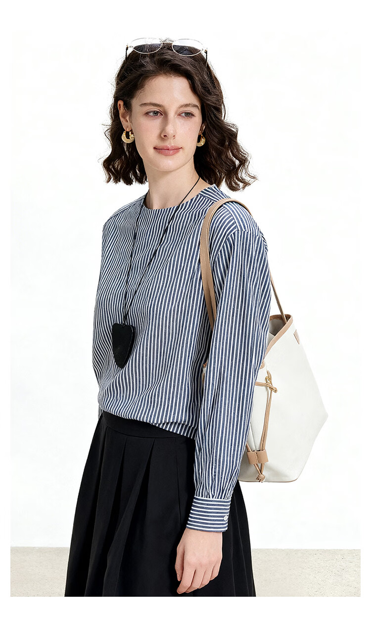 ENC French Stripe Shirt Loose Fit Versatile New Long Sleeve Boutique Design Commuter Date Elegant Top 8