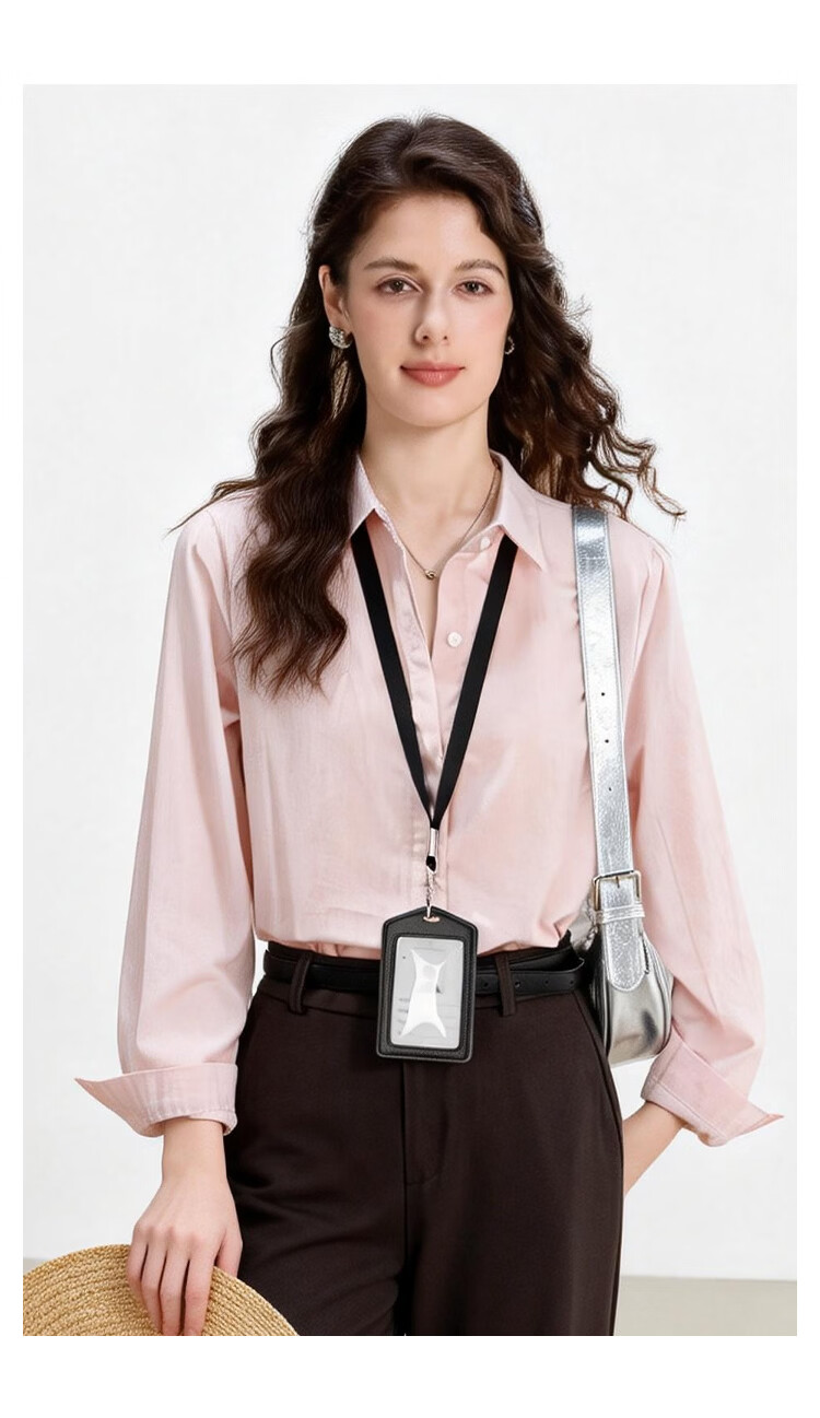 ENC Korean Style Long Sleeve Elegant Light Pink Shirt Youthful Loose Fit Niche Design Commuter Business Top 15
