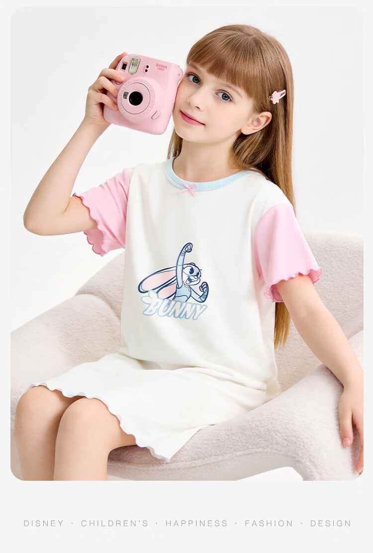 Disney Kids Modal Summer Thin Short Sleeve Nightdress Rabbit Police Girl Homewear Blue 130 14