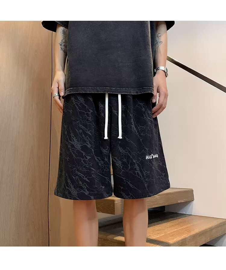 NASA MARVEL American Style Tie-Dye Letter Men's Shorts Summer New Ice Silk Thin Beach Sports Casual Straight Loose Knee-Length Pants 19