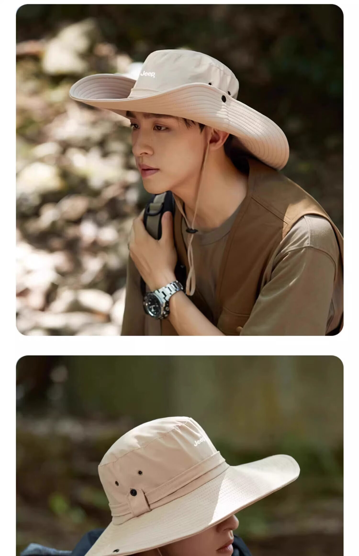 JEEP Women's Summer Camping Fisherman Hat Fishing Sun Protection Outdoor Mountaineering Western Cowboy Hat for Men 15