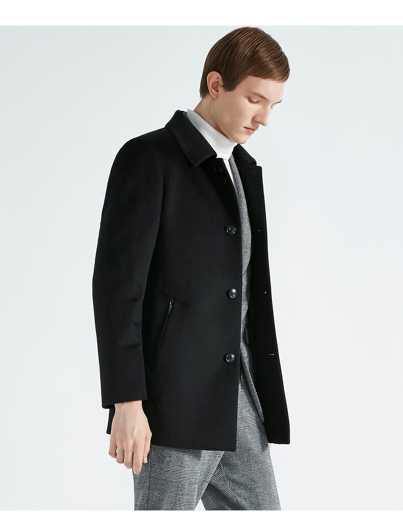 劲霸男装 商务休闲翻领绵羊毛秋冬纯色毛呢大衣bfwc3320 深兰 190/3xl