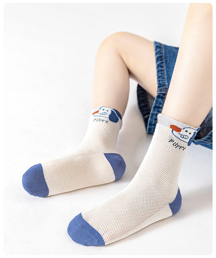 Little Pig Banner Class A Children's Socks Summer Thin Mesh Breathable Socks Boys Girls High Elastic Seamless Mid-calf Socks for Older Kids 3
