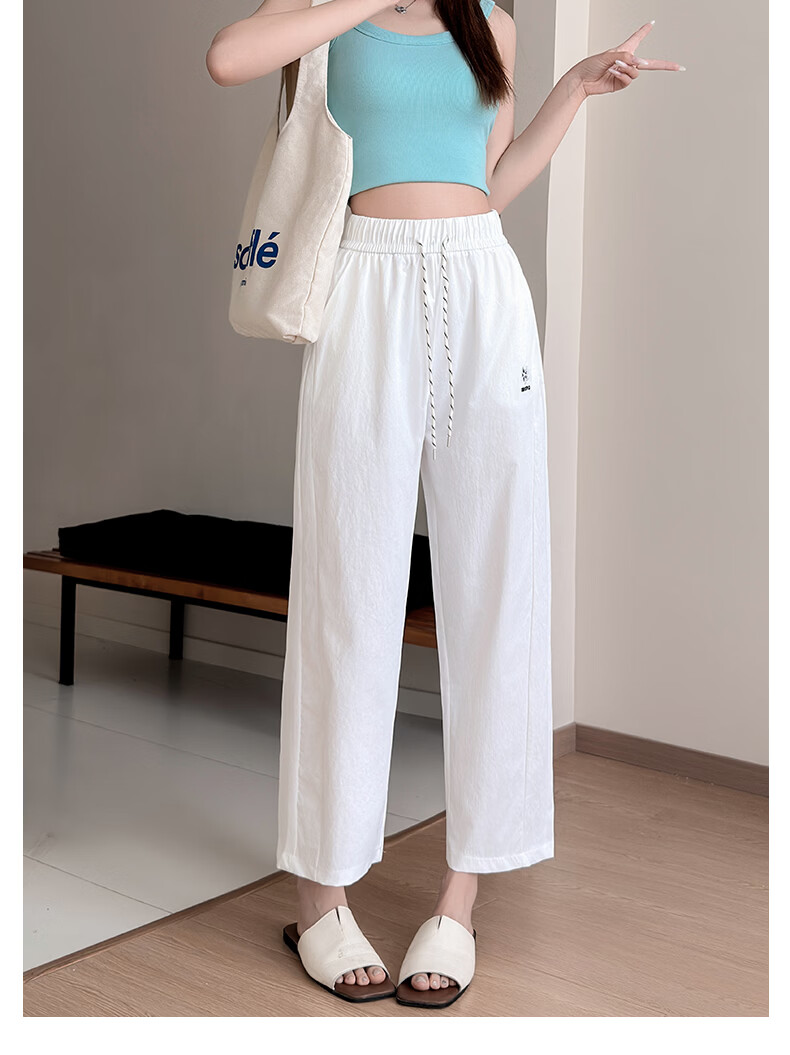 Langsha Ice Silk Women's Casual Pants 2026 Summer New Embroidered High Waist Straight Leg Cropped Wide Leg Quick-Dry Versatile Work Pants 15
