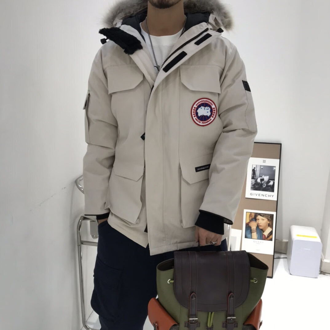 高端加厚经典工装中长款08远征派克白鸭绒狼毛羽绒服男女款 天蓝色 m