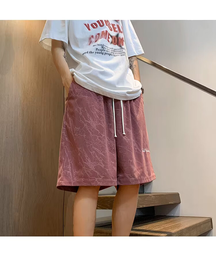 NASA MARVEL American Style Tie-Dye Letter Men's Shorts Summer New Ice Silk Thin Beach Sports Casual Straight Loose Knee-Length Pants 4