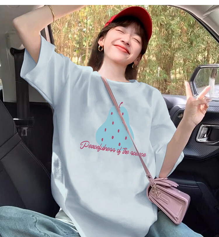 TonLion 2026 Summer Women's Crew Neck Cartoon Fruit Pattern Short Sleeve T-Shirt Youthful Loose Casual Lazy Style 8