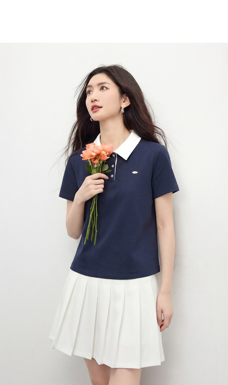 Sllsky Women's Polo T-Shirt Short Sleeve Summer 2026 New Slim Fit Colorblock Collar Shoulder Top 21