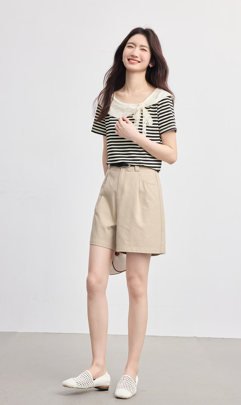 Sllsky French Lace Bow Striped Short Sleeve T-Shirt Women 2026 Summer Boutique Doll Shirt Top 5