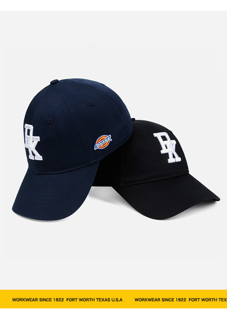 Dickies Embroidered Letter American Style Baseball Cap Unisex Trendy Casual Soft Top Duckbill Hat Black 16