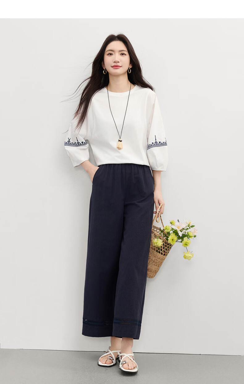 Sllsky Bohemian Embroidered White T-Shirt for Women 2026 Spring Summer New Loose Casual Three-Quarter Sleeve Top 16