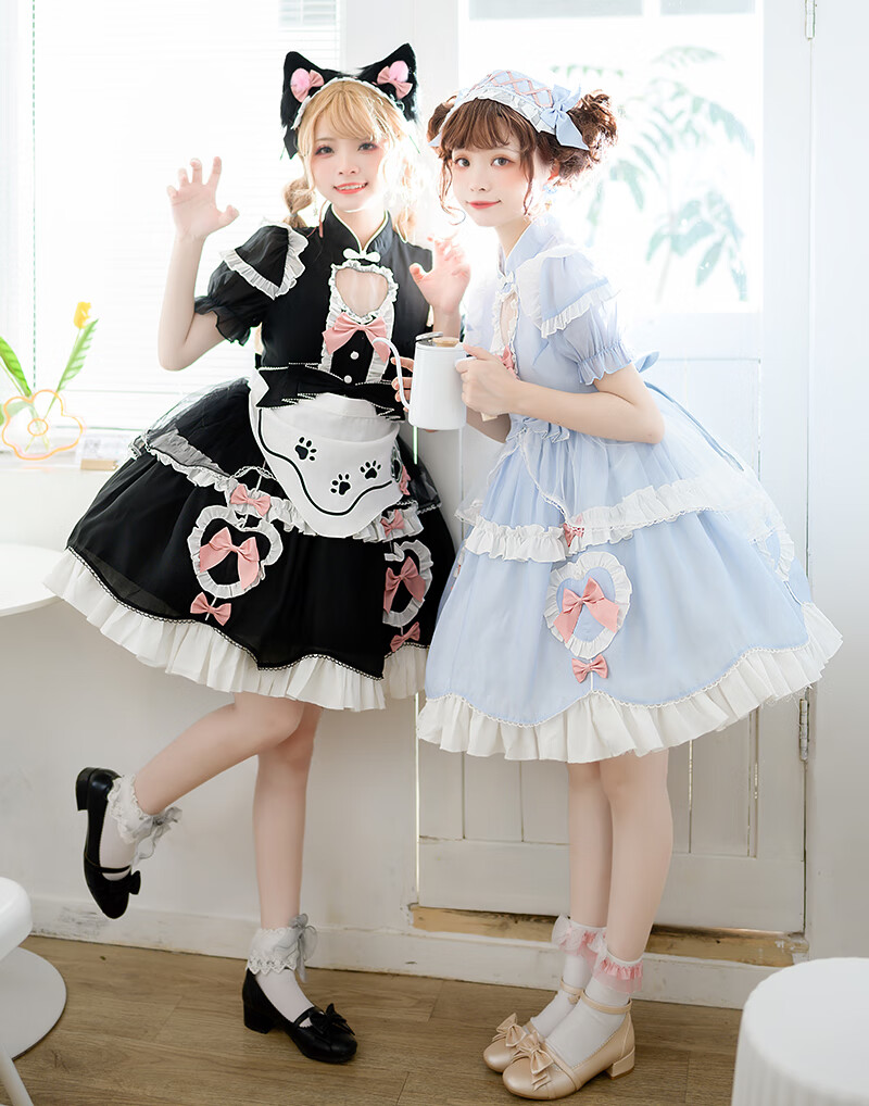 甜心猫咪ita原创可爱洛丽闺蜜装日常辣妹女仆装连衣裙女 浅蓝色裙