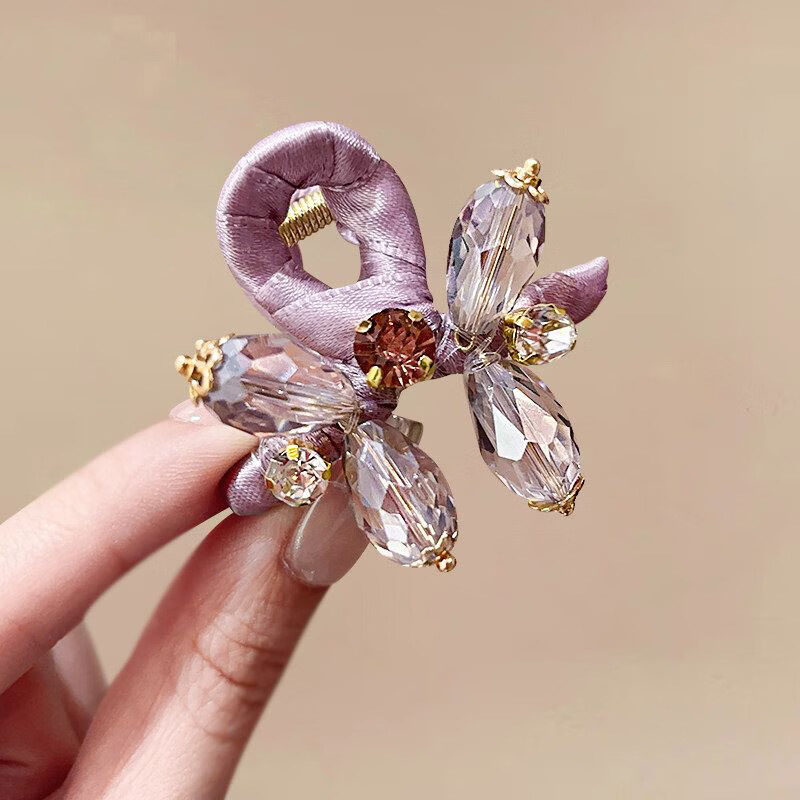 Idair French Style Pink Crystal Small Hair Claw Clip with Exquisite Rhinestones Side Clip Fashionable Half-Up Shark Clip for Women 6