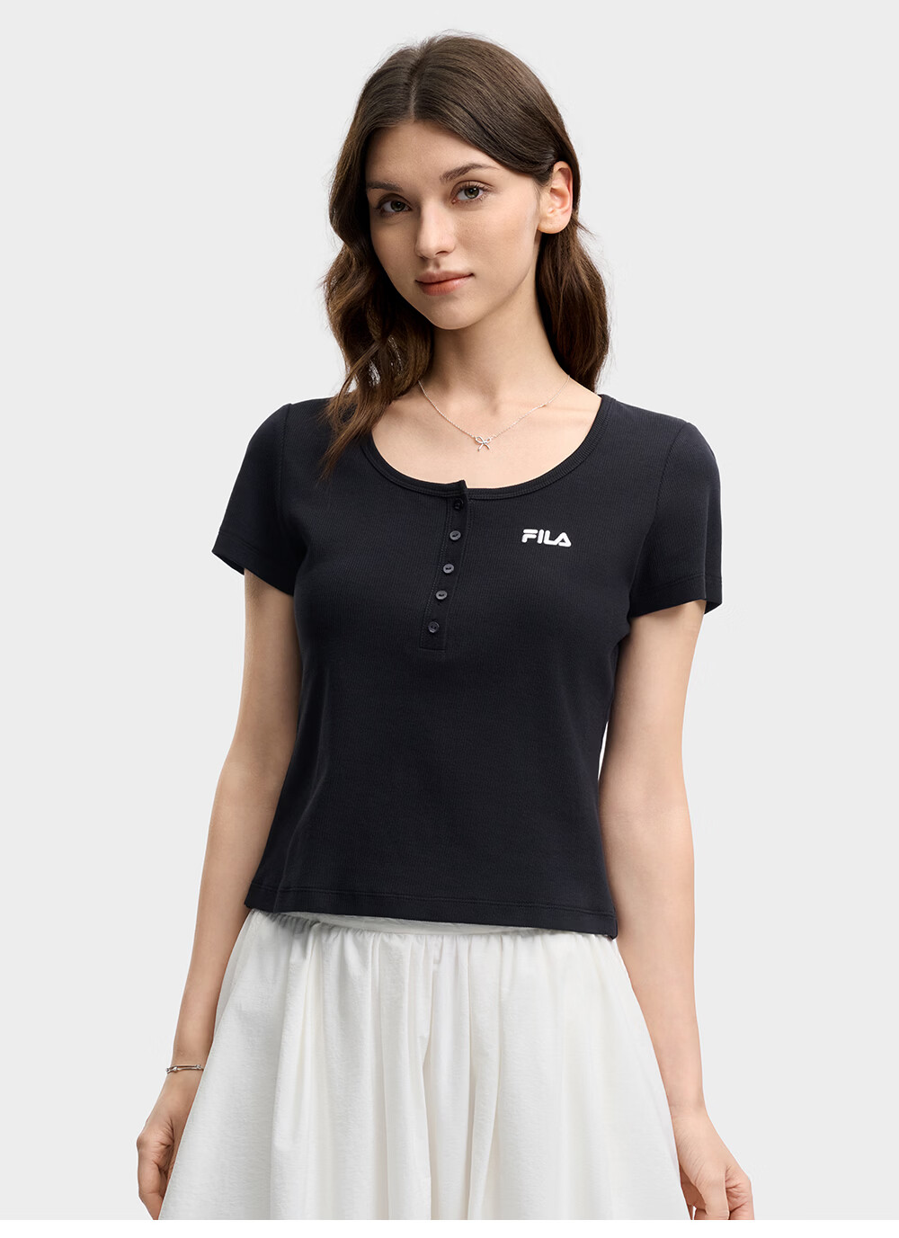 FILA Official Women's Knitted Short Sleeve Shirt 2026 Summer New Fashion Simple Slim Fit T-Shirt 11