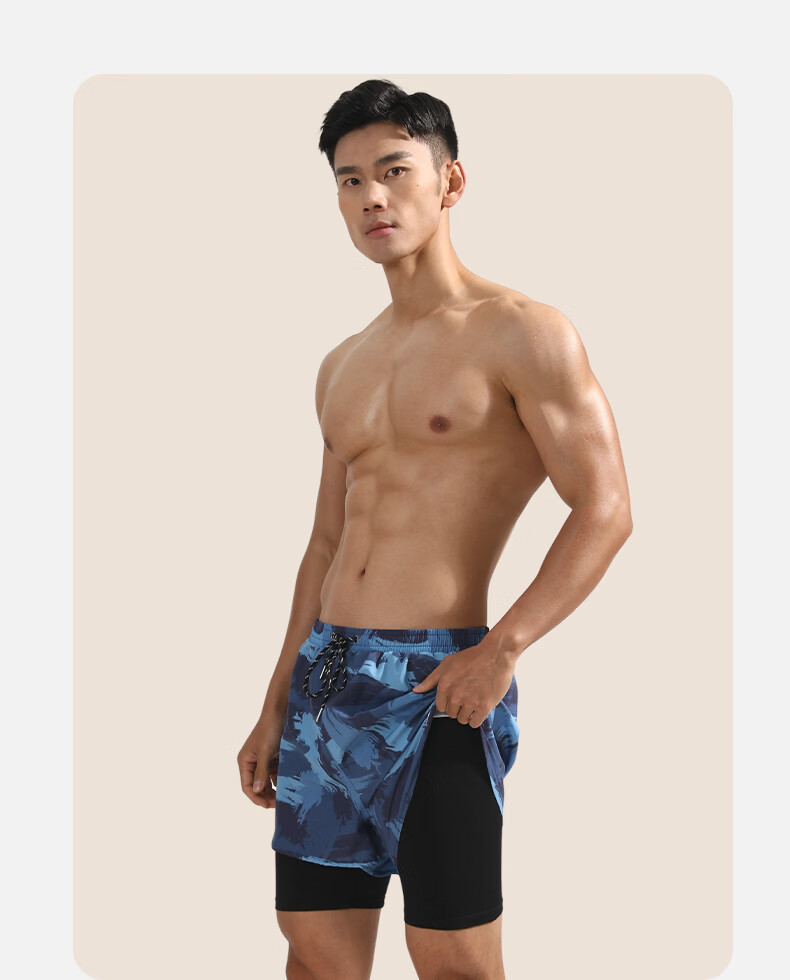 Jiehu Swimming Trunks, Three-Piece Set for Men, Includes Goggles And Swim Cap, Anti-Embarrassment, Quick-Drying, Loose-Fitting, Hot Spring Resort Outfit 12
