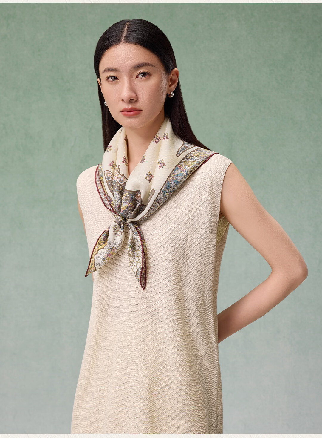 Shanghai Story [Counter Same Style] 100% Mulberry Silk Twill Double-Sided Printed Small Square Scarf Gift for Mom and Girlfriend 7