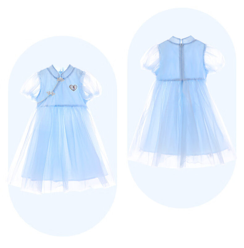 Disney Elsa Girls Summer Dress Princess Frozen Summer Outfit New Chinese Style Girl Dress 4