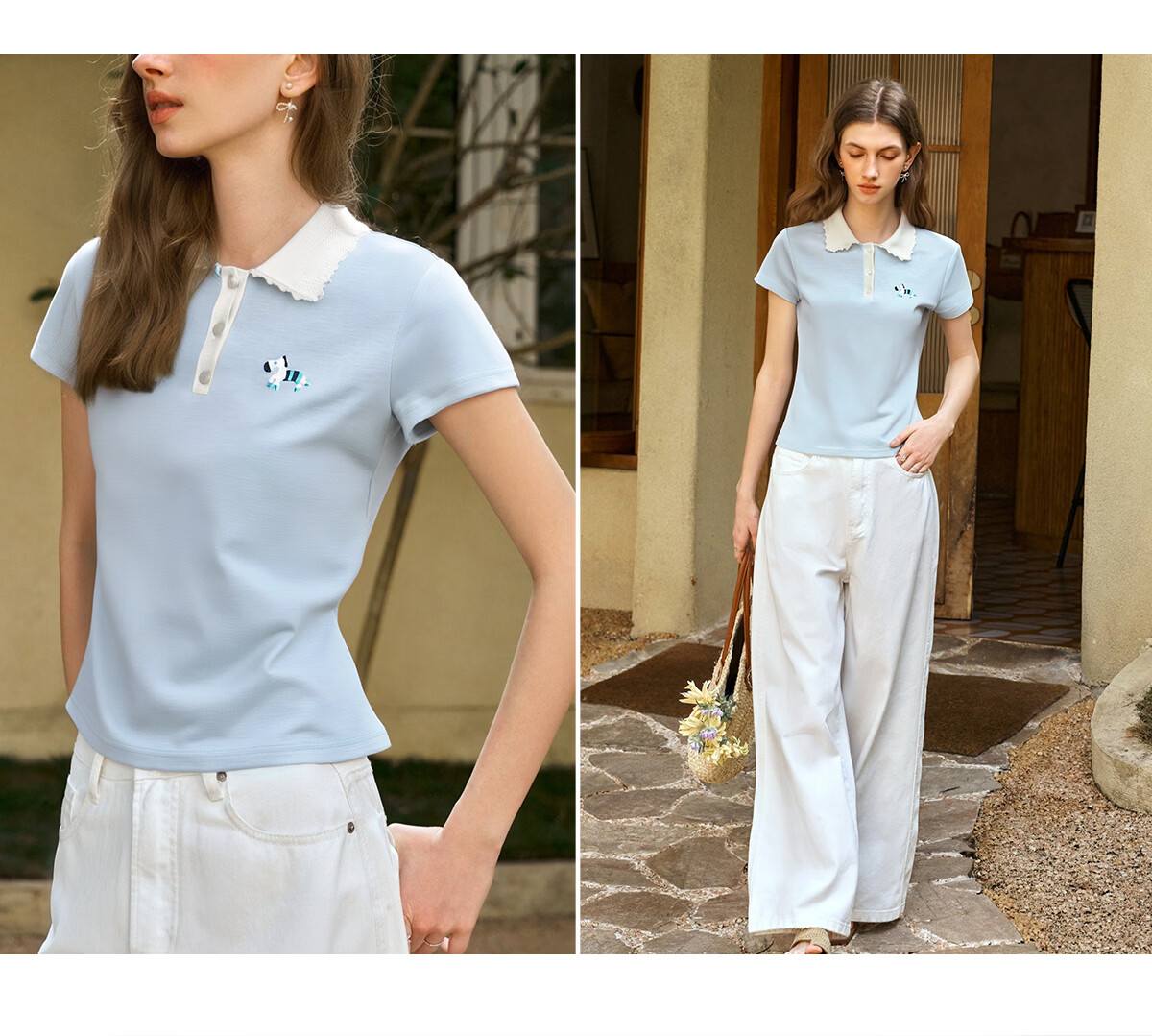 Olrain Colorblock Wave Edge Polo Collar Design T-Shirt Women Summer Short Sleeve Top Gray XL 21