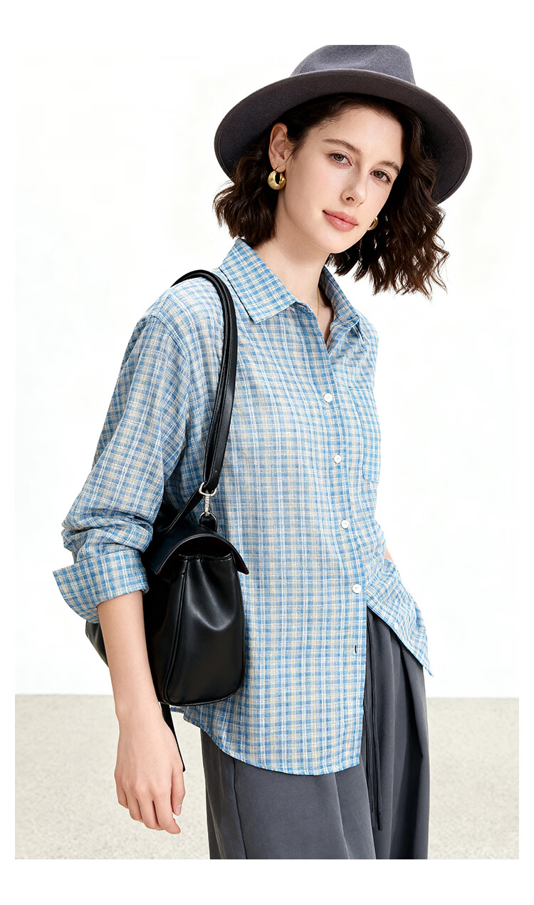 ENC Vintage Artistic Plaid Shirt Classic Trendy Versatile Blouse 2026 Women's Spring Summer Lightweight Sun Protection Top 11