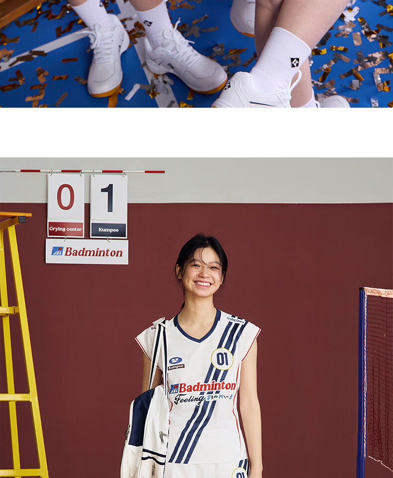 KUMPOO (KUMPOU) Badminton Shirt for Women, Short-Sleeved Quick-Dry Sports Jersey, Collaboration with Crying Center, Competition Uniform ACT261608-Blue 2XL 16
