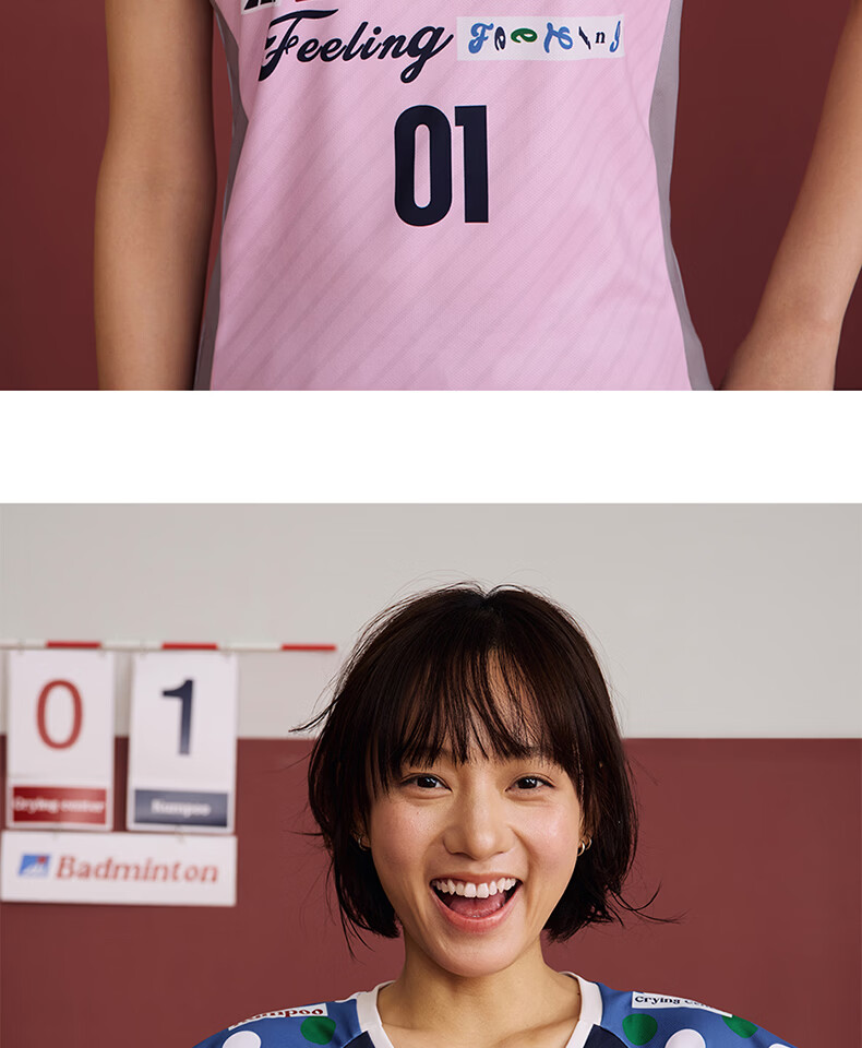 KUMPOO (KUMPOU) Badminton Shirt for Women, Short-Sleeved Quick-Dry Sports Jersey, Collaboration with Crying Center, Competition Uniform ACT261608-Blue 2XL 38