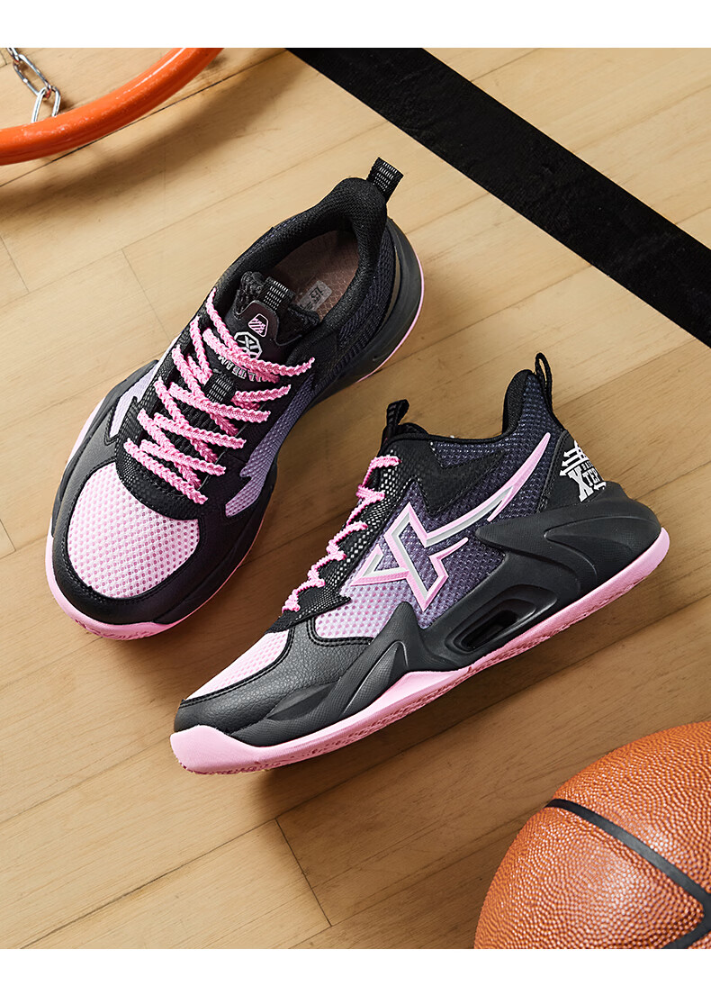 XTEP Youth Style Hunter Sports Shoes for Girls Lightweight Cushioning Anti-Roll Basketball Shoes Black/Prism Pink Size 38 1