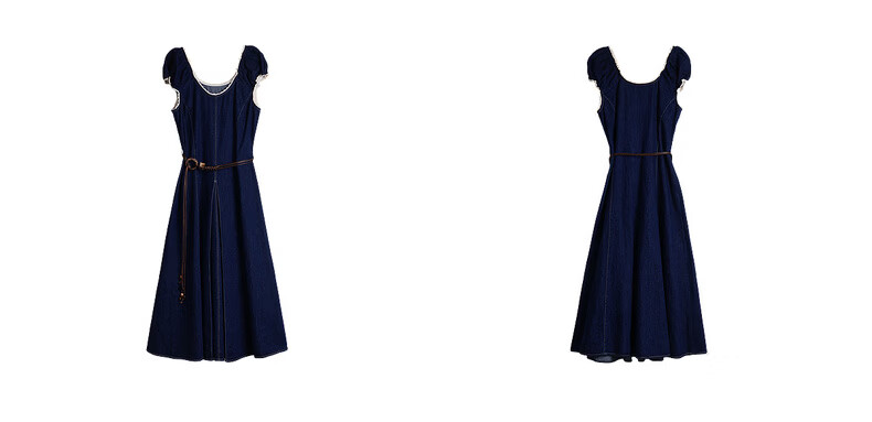 Olrain Eurielle Summer New Retro U-Neck Waist-Slimming Fitted Versatile Denim Dress for Women Denim Blue S 16