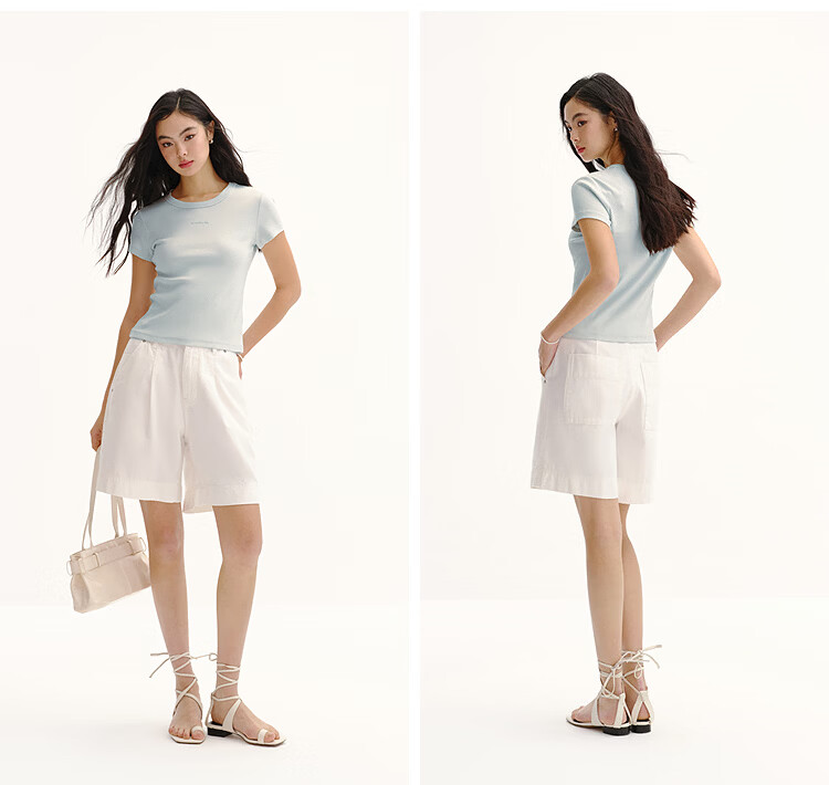 Semir Mall Same Style | Women's Summer Jacquard Slim Fit Short Sleeve T-Shirt, Square Shoulder, Round Neck, Letter Print 2026 Shirt 101326100010 20