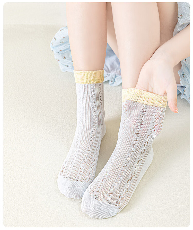 Little Pig Banner Children's Socks Summer Thin Mesh Breathable Combed Cotton Seamless Non-Binding Girls Socks Class A Antibacterial Deodorant Mid-Calf 6