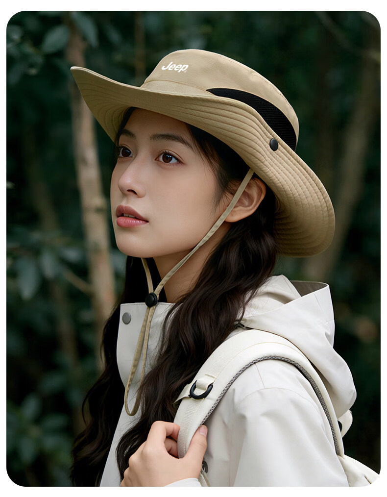 JEEP Women's Summer New Wide Brim Sun Protection Outdoor Hiking UV Protection Bucket Hat 17