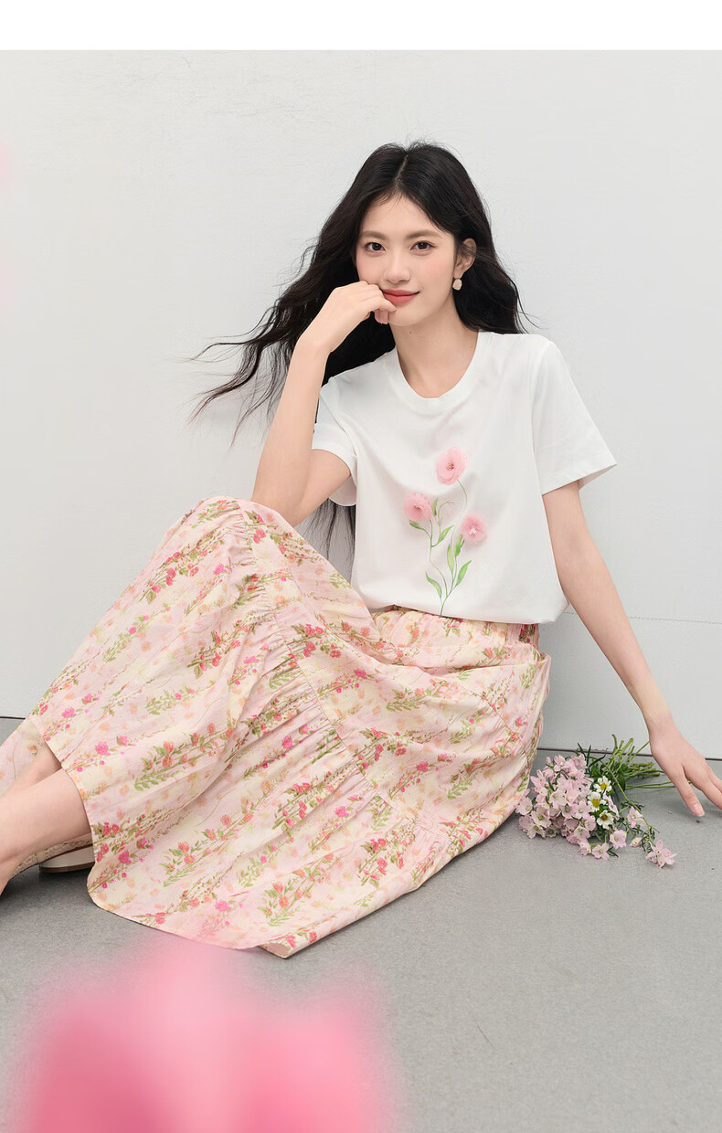 Sllsky Artistic 3D Floral Short Sleeve T-Shirt for Women 2026 Summer New Casual Loose Printed Cool Top 20