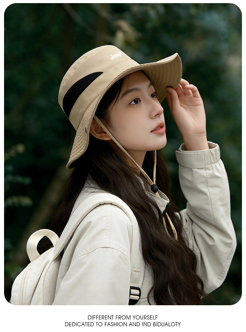 JEEP Women's Summer New Wide Brim Sun Protection Outdoor Hiking UV Protection Bucket Hat 15