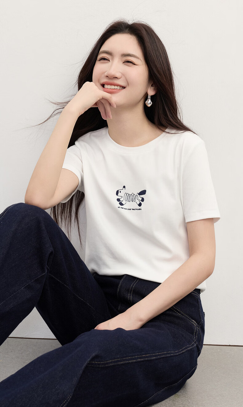 Sllsky 【Qiji Gallop】Printed Short Sleeve T-Shirt for Women, Drop Shoulder, Trendy Youthful Tee, Summer 2026 5