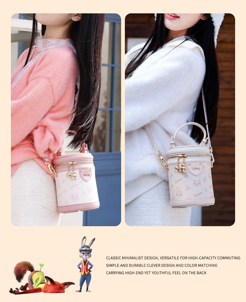 Disney Women's Fashion Bucket Bag Handheld Round Cylinder Crossbody Bag Birthday Gift for Girlfriend and Bestie 7