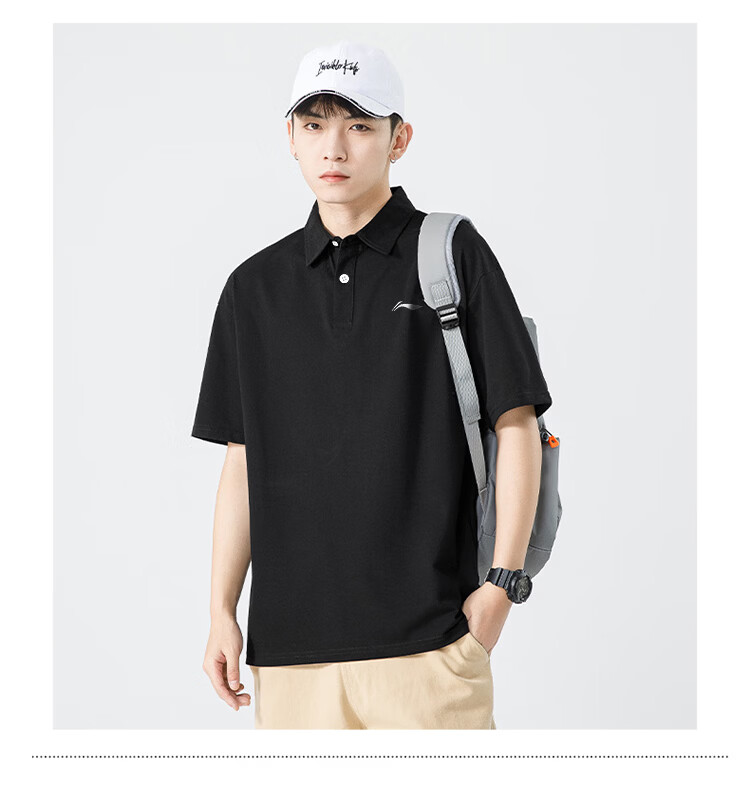 LI-NING Men's Short Sleeve Polo Shirt 2026 Summer New Pure Cotton Business Casual Sports T-Shirt with Collar 8