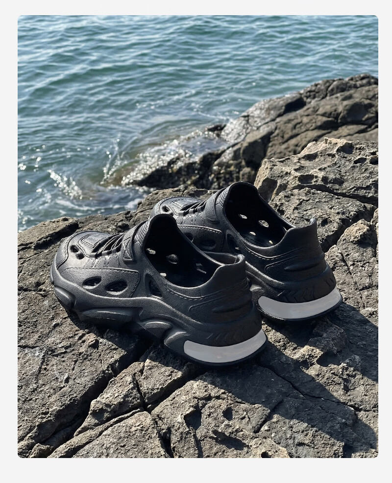 CARTELO Men's High-End Breathable Open-Toe Slippers Casual Outdoor Sandals Hole Shoes JF04 Black Size 44-45 7