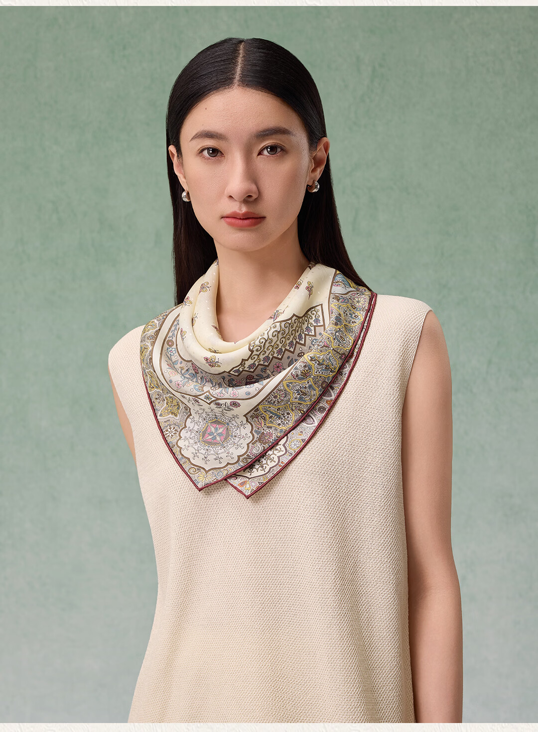Shanghai Story [Counter Same Style] 100% Mulberry Silk Twill Double-Sided Printed Small Square Scarf Gift for Mom and Girlfriend 8