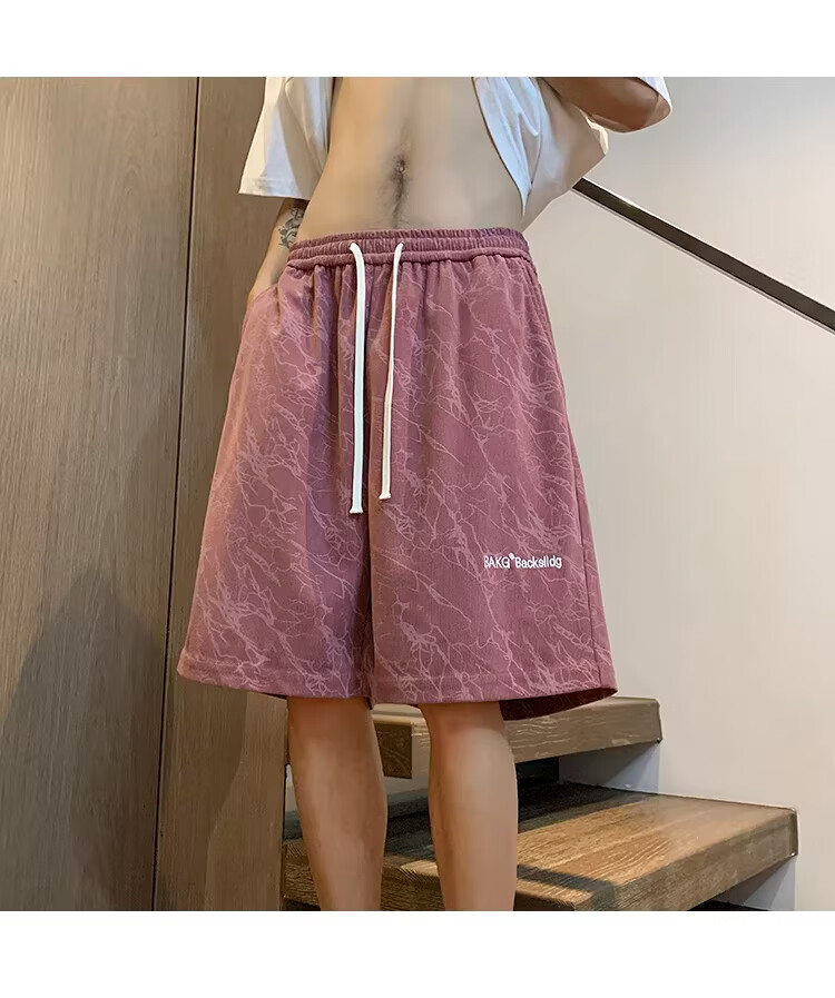 NASA MARVEL American Style Tie-Dye Letter Men's Shorts Summer New Ice Silk Thin Beach Sports Casual Straight Loose Knee-Length Pants 6