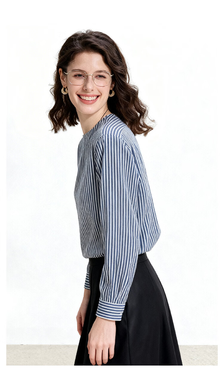 ENC French Stripe Shirt Loose Fit Versatile New Long Sleeve Boutique Design Commuter Date Elegant Top 15