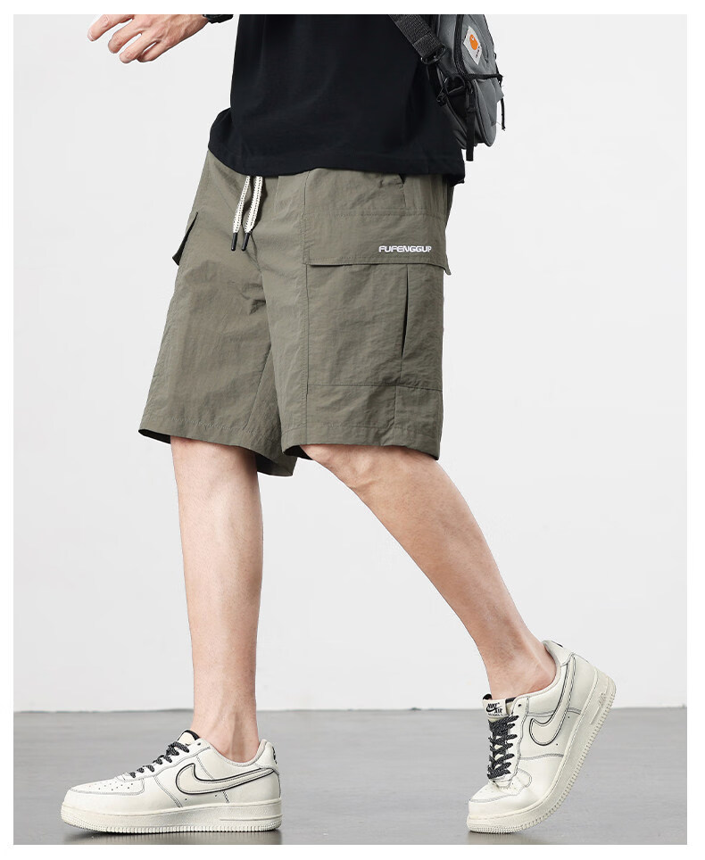 ROMON Men's American Style Summer Thin Ice Silk Quick-Dry Cargo Shorts Khaki XL 17