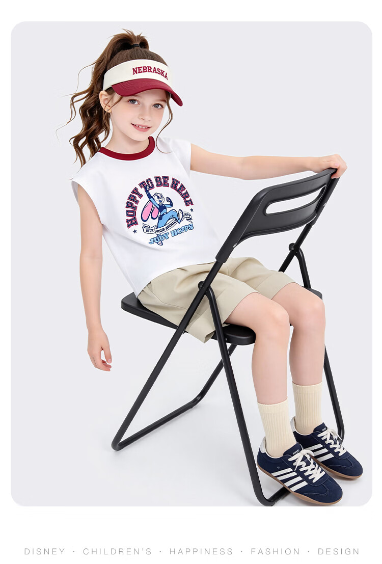 Disney Girls Short Sleeve T-Shirt 2026 New Summer Kids Cartoon Sleeveless Printed Breathable Vest Navy Blue 120 19