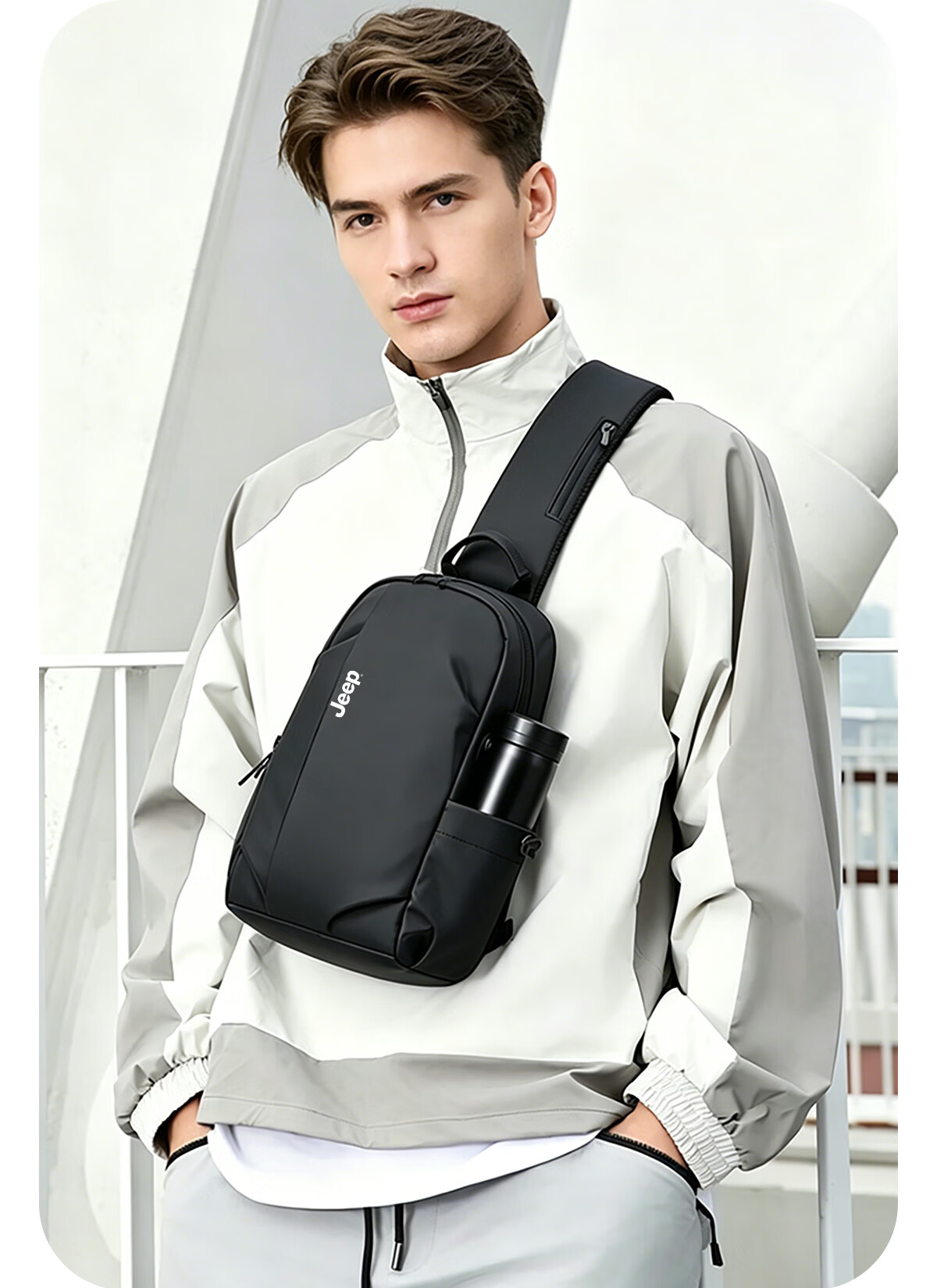 JEEP Men's Large Capacity Functional Crossbody Shoulder Bag Chest Bag 2026 New Commuter Cycling Sports Backpack 3