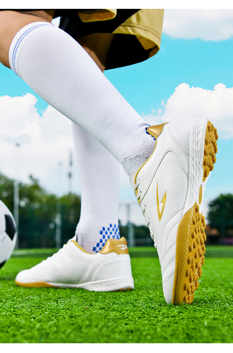 Delhui Football Shoes TF Turf Studs Unisex Youth Adult Non-Slip Wear-Resistant Soccer Cleats White Black Size 38 14